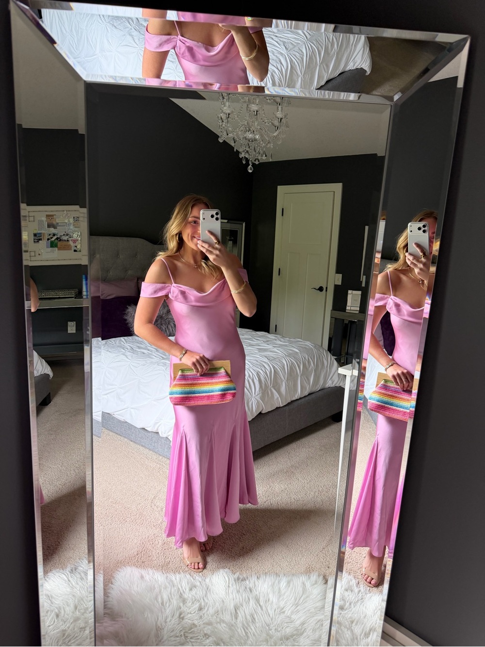 Astr Pink One-Shoulder Satin Maxi Dress